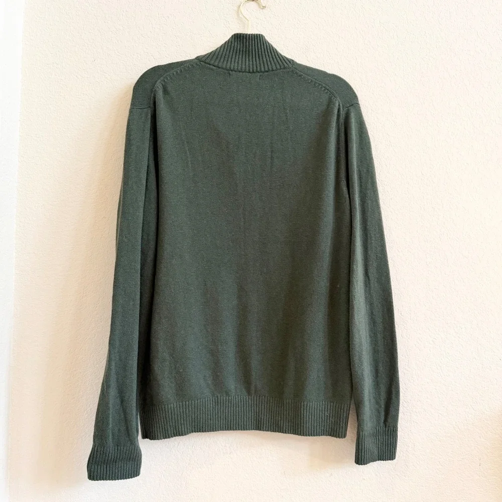 Banana Republic Mens Forest Green Cotton‎ Wool Blend Mock Neck Button Sweater L